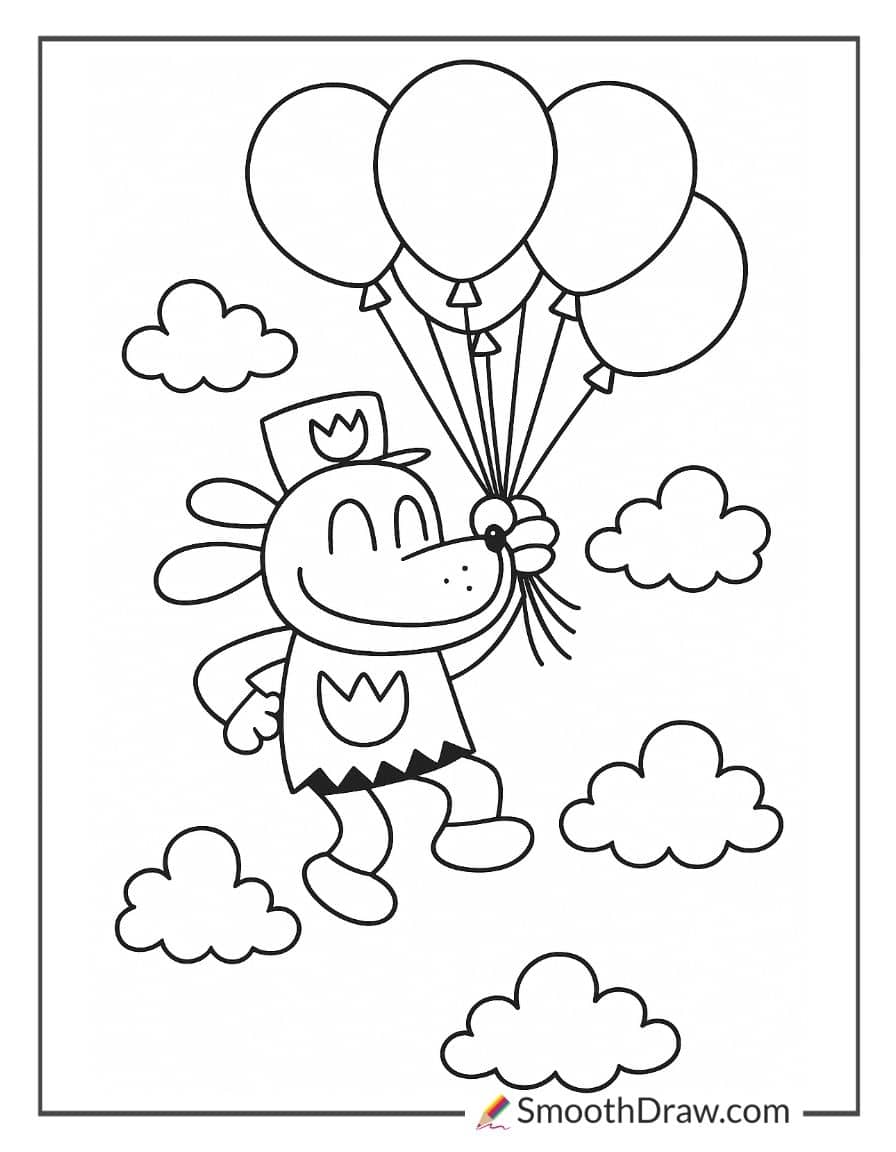 Dog Man with balloons in air coloring sheet