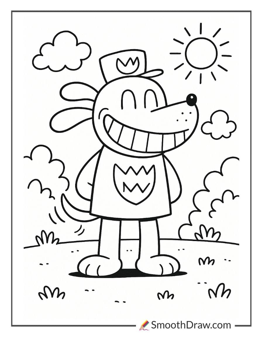 Dog Man with big smile coloring page