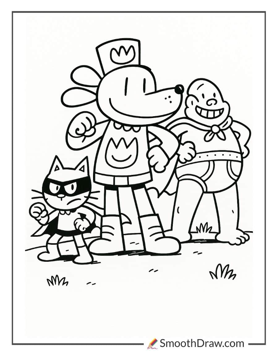 Dog Man with superhero friends