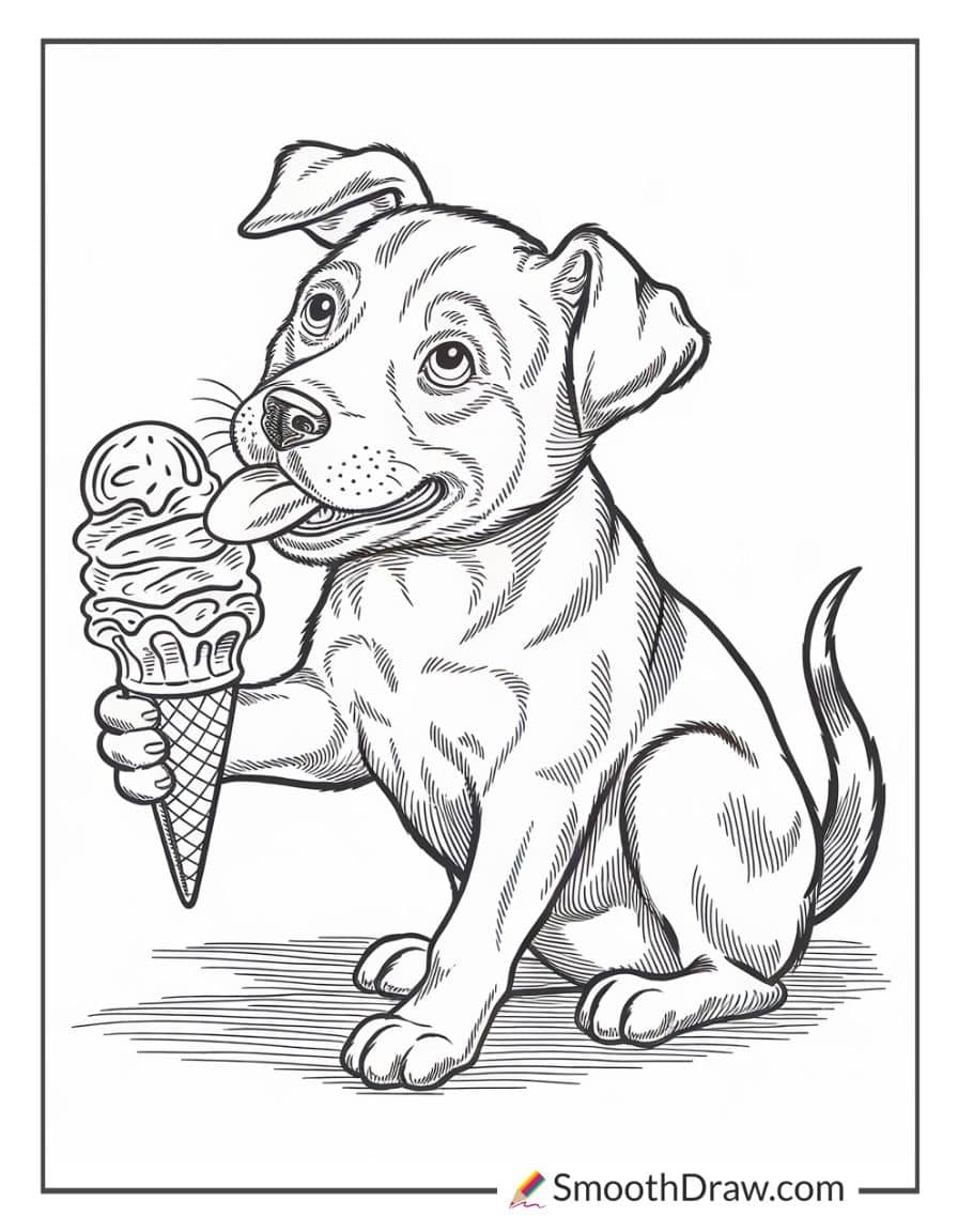 Dog licking ice cream cone