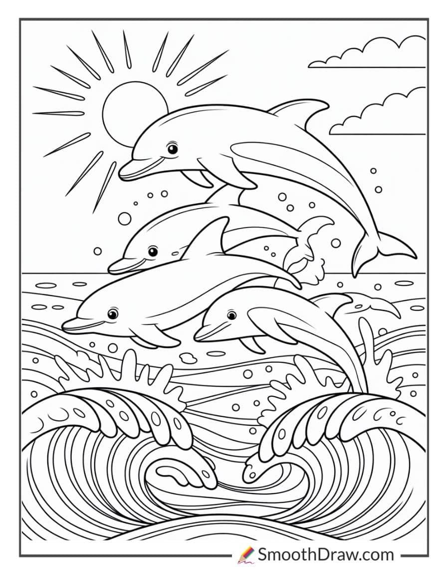 Dolphins jumping in ocean