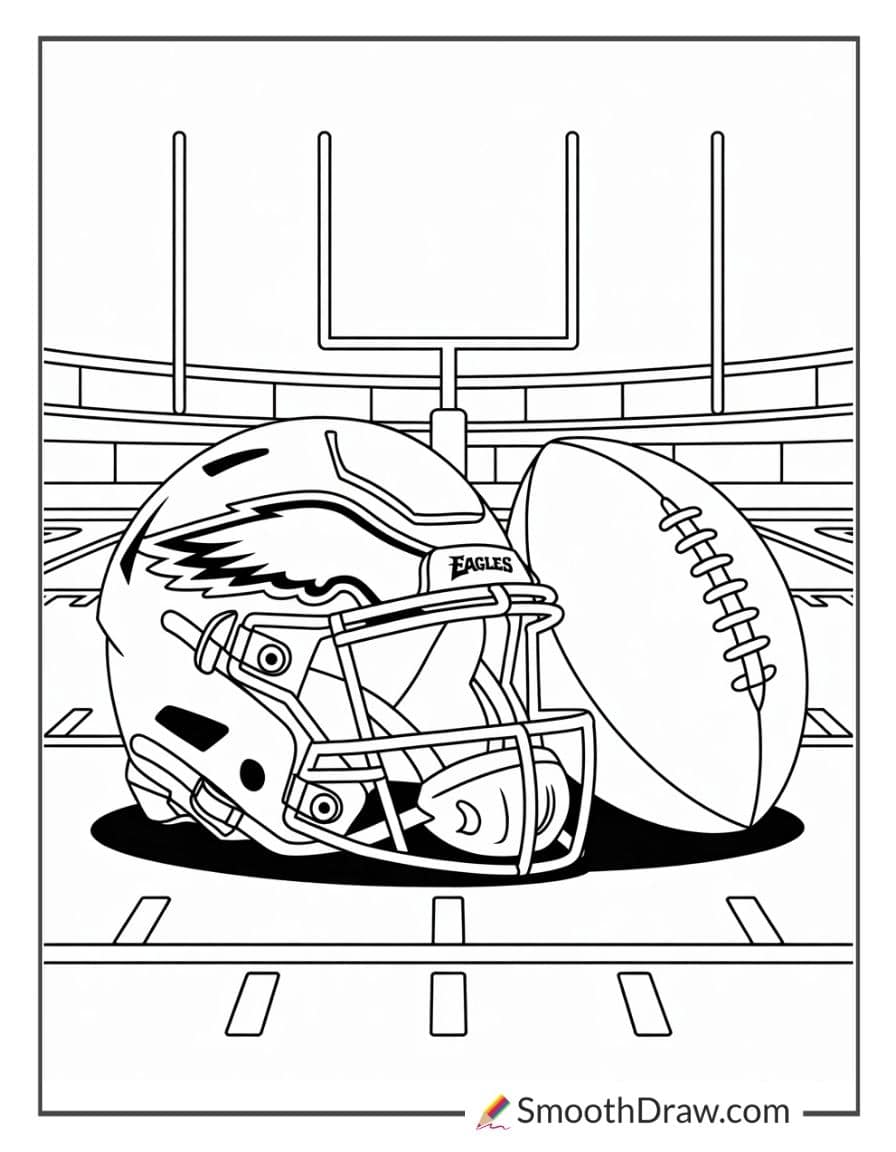 Eagles helmet and football together