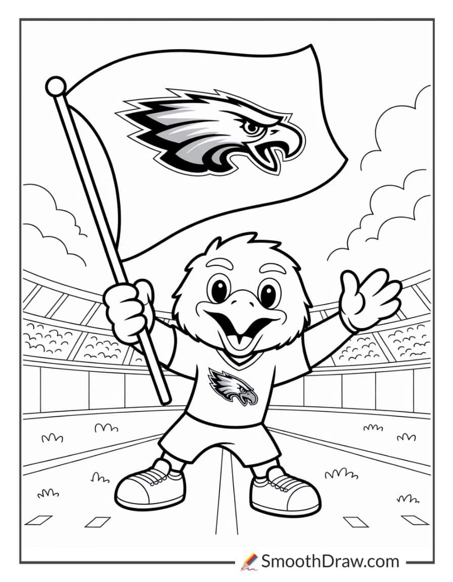 Eagles mascot waving flag