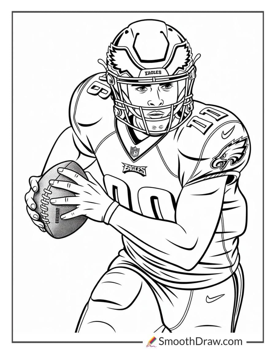 Eagles player holding football