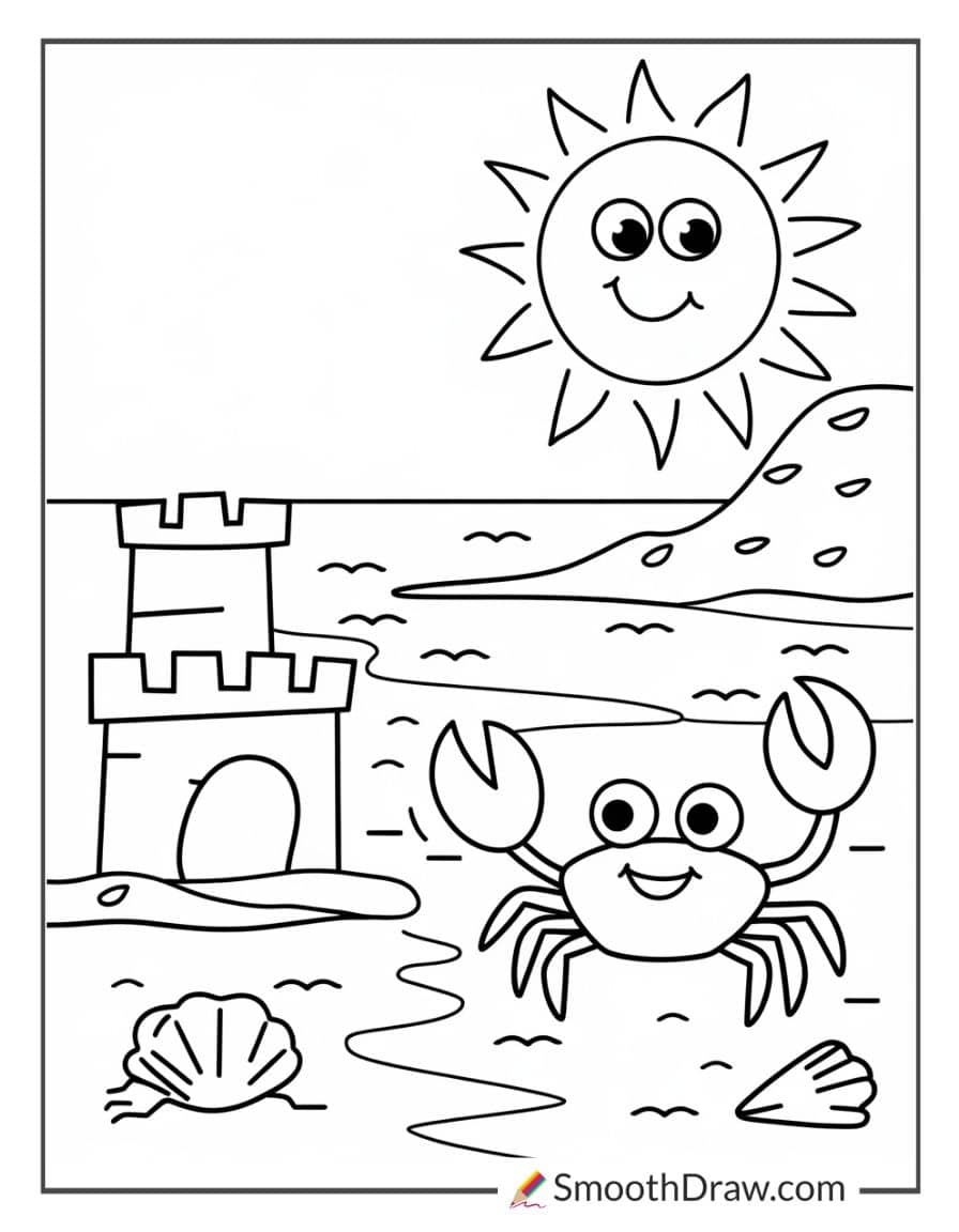 Easy beach coloring page