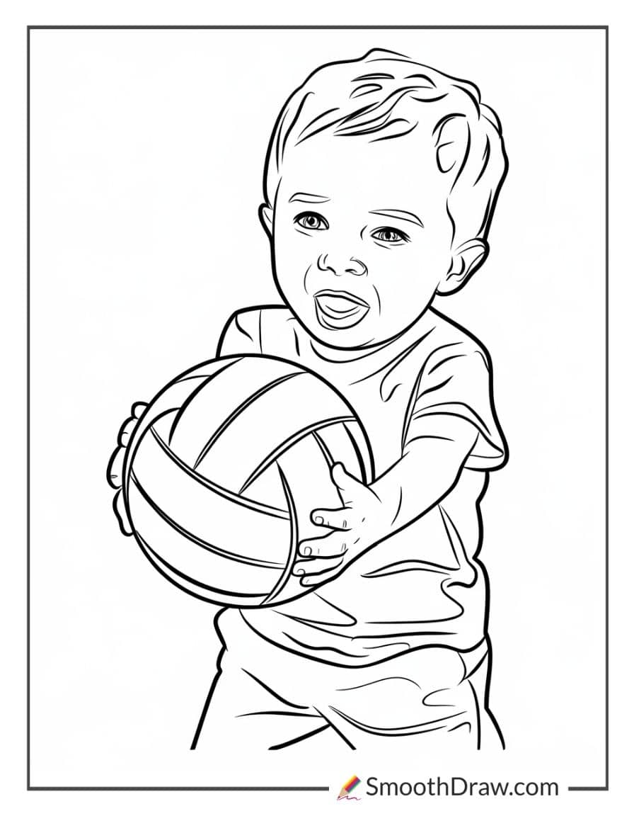 Easy preschool volleyball coloring page