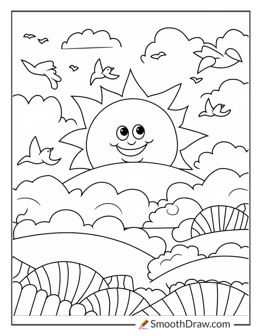 Easy sunset coloring sheet