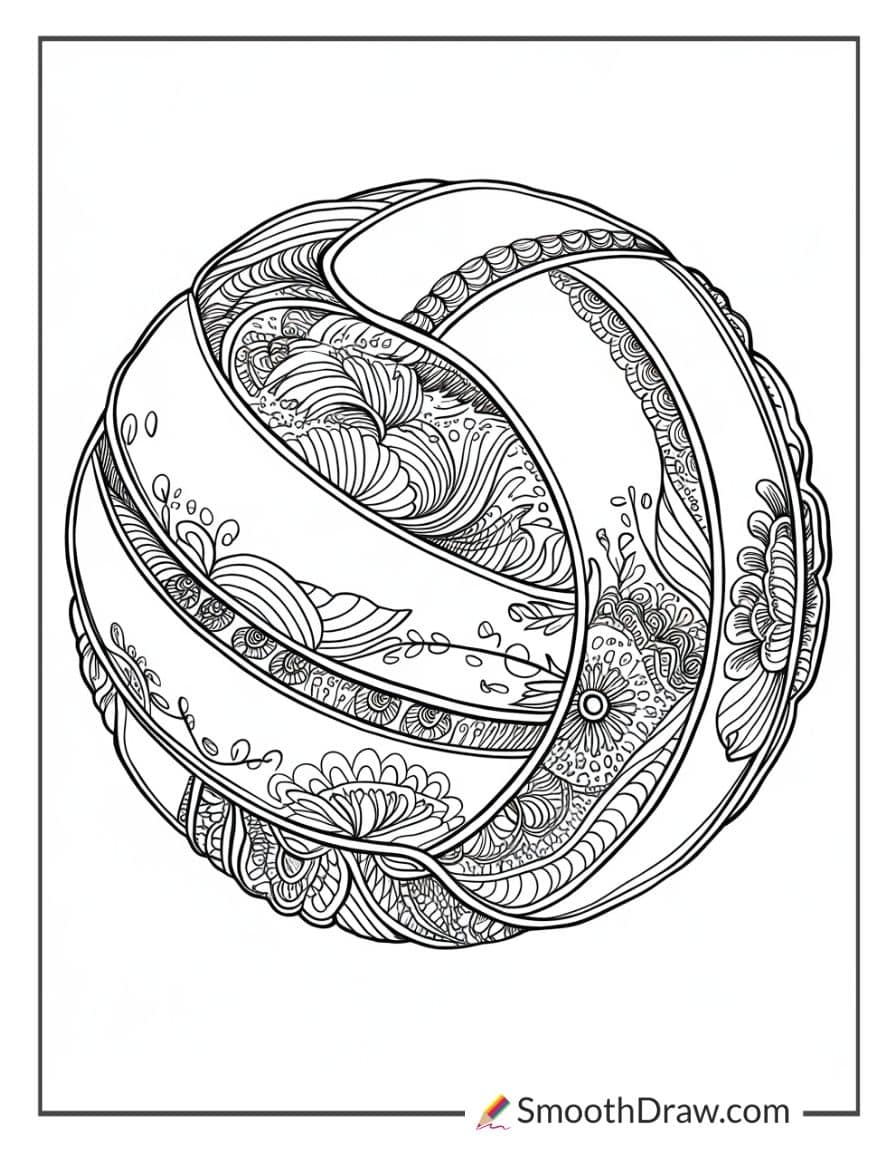 Elegant floral volleyball coloring page