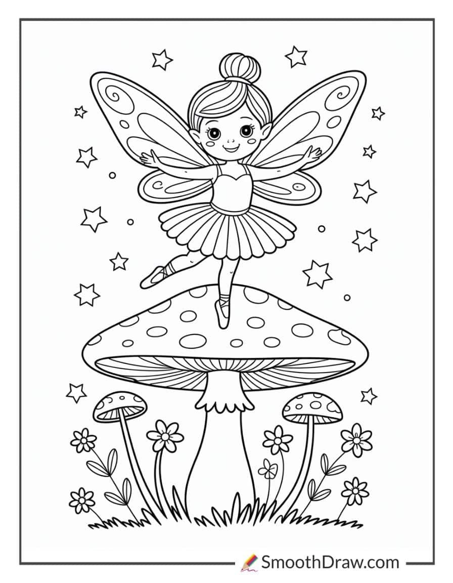 Fairy Ballerina Dancing On Mushroom