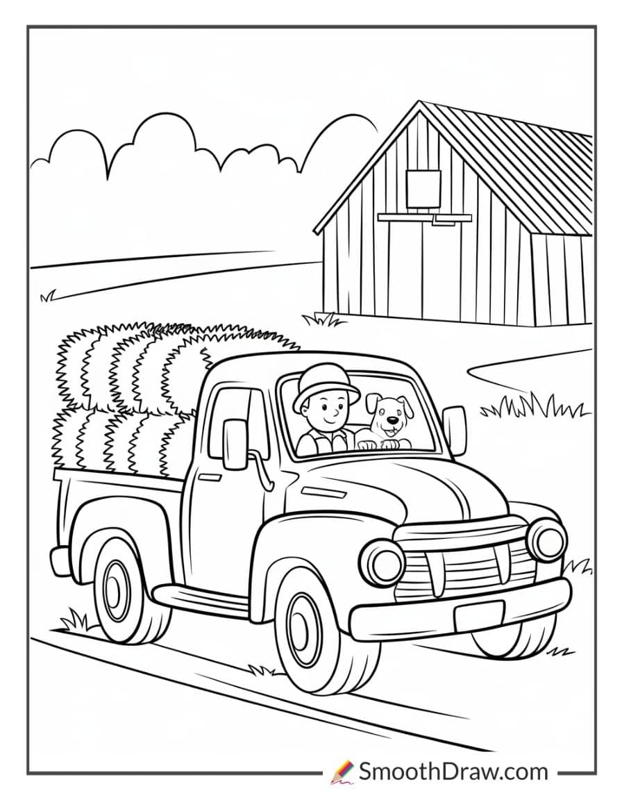 Farmer Driving a Pickup Truck