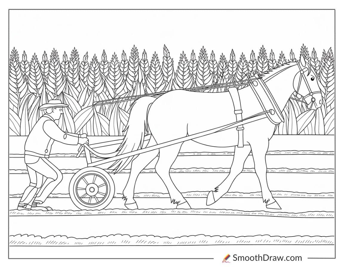 Farmer and horse pulling plow
