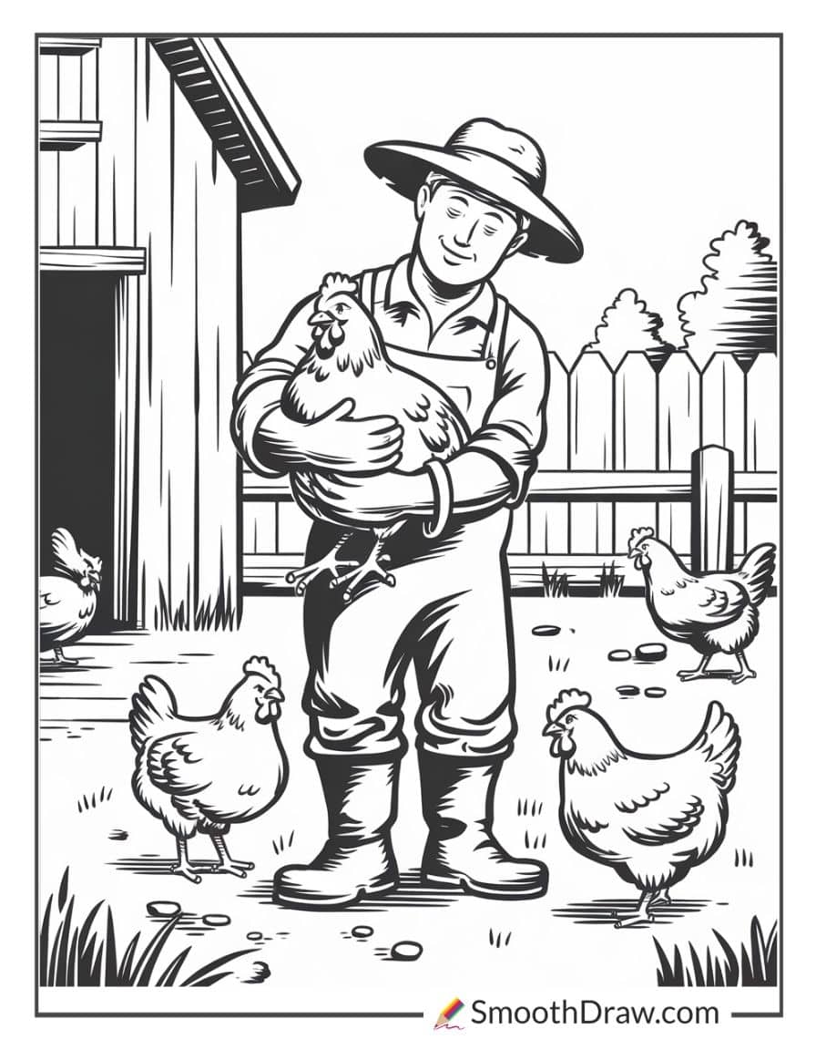 Farmer carrying a hen