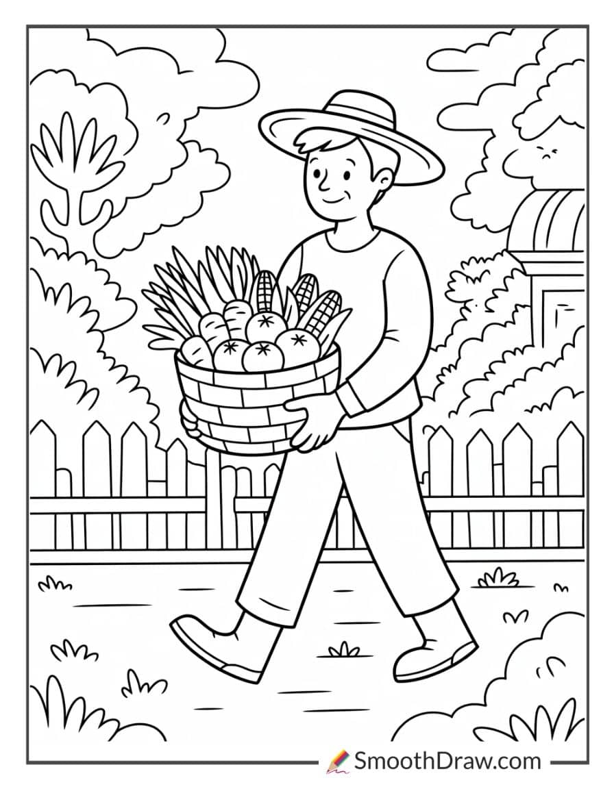 Farmer carrying basket of vegetables