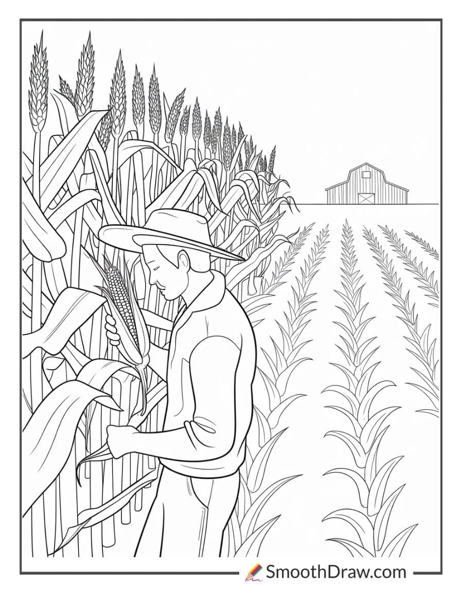 Farmer checking corn field