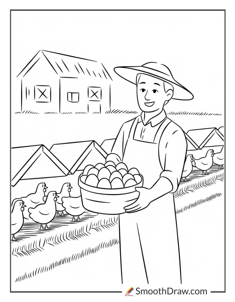 Farmer collecting eggs