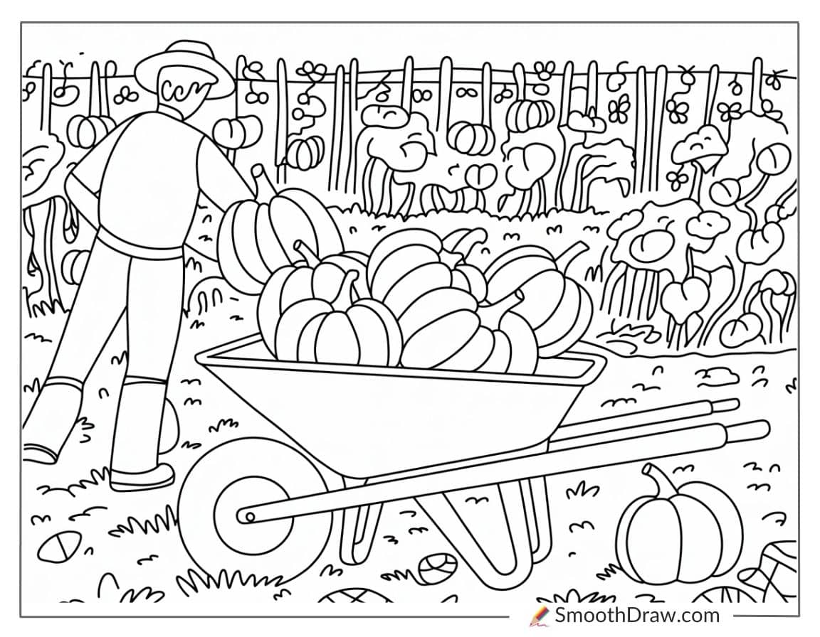 Farmer harvesting pumpkins