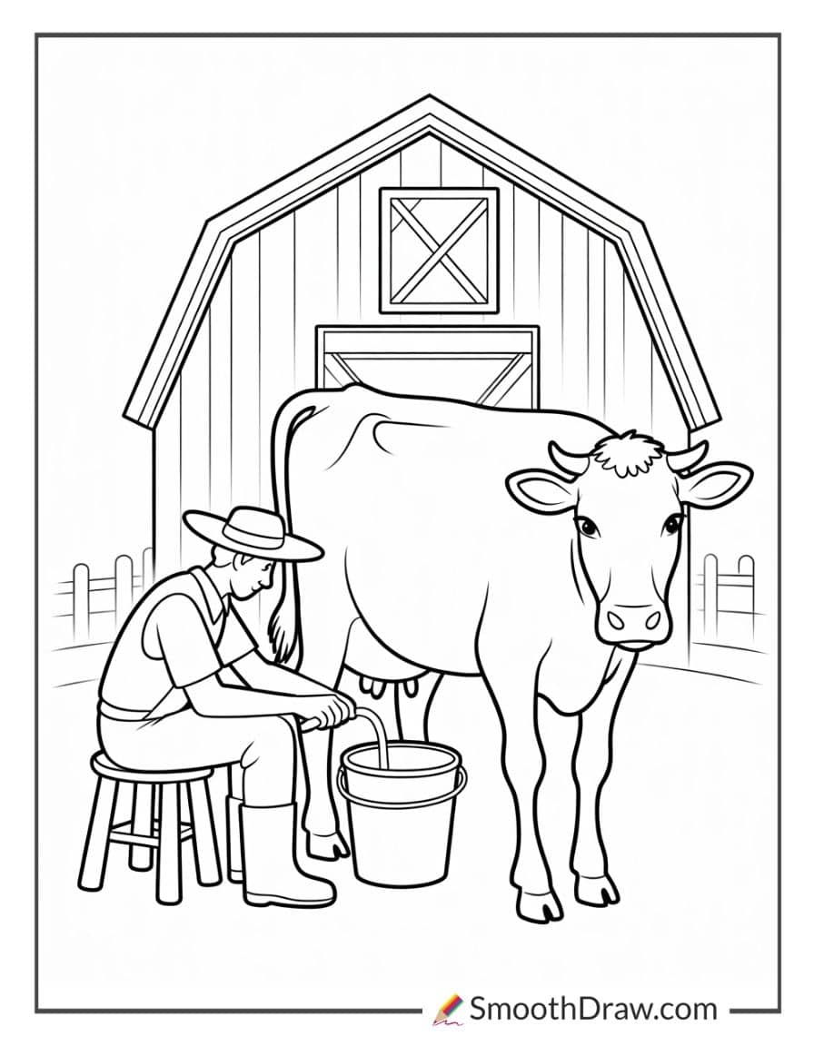 Farmer milking a cow