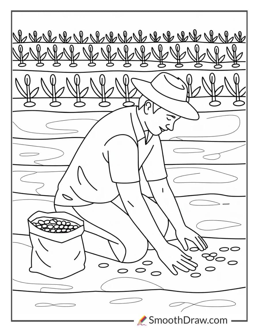Farmer planting seeds in soil