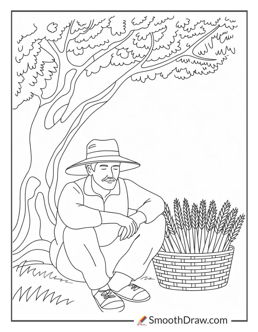 Farmer resting under tree