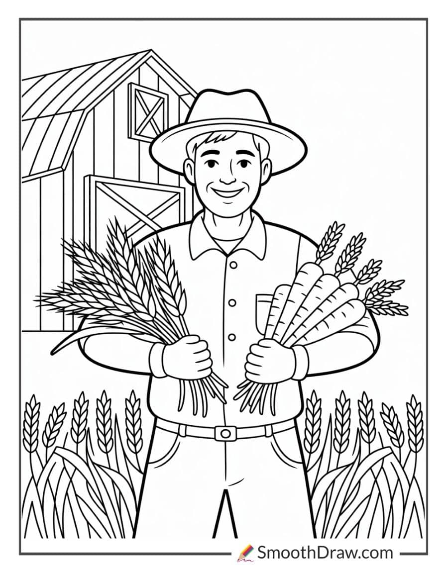 Farmer smiling with harvested crops