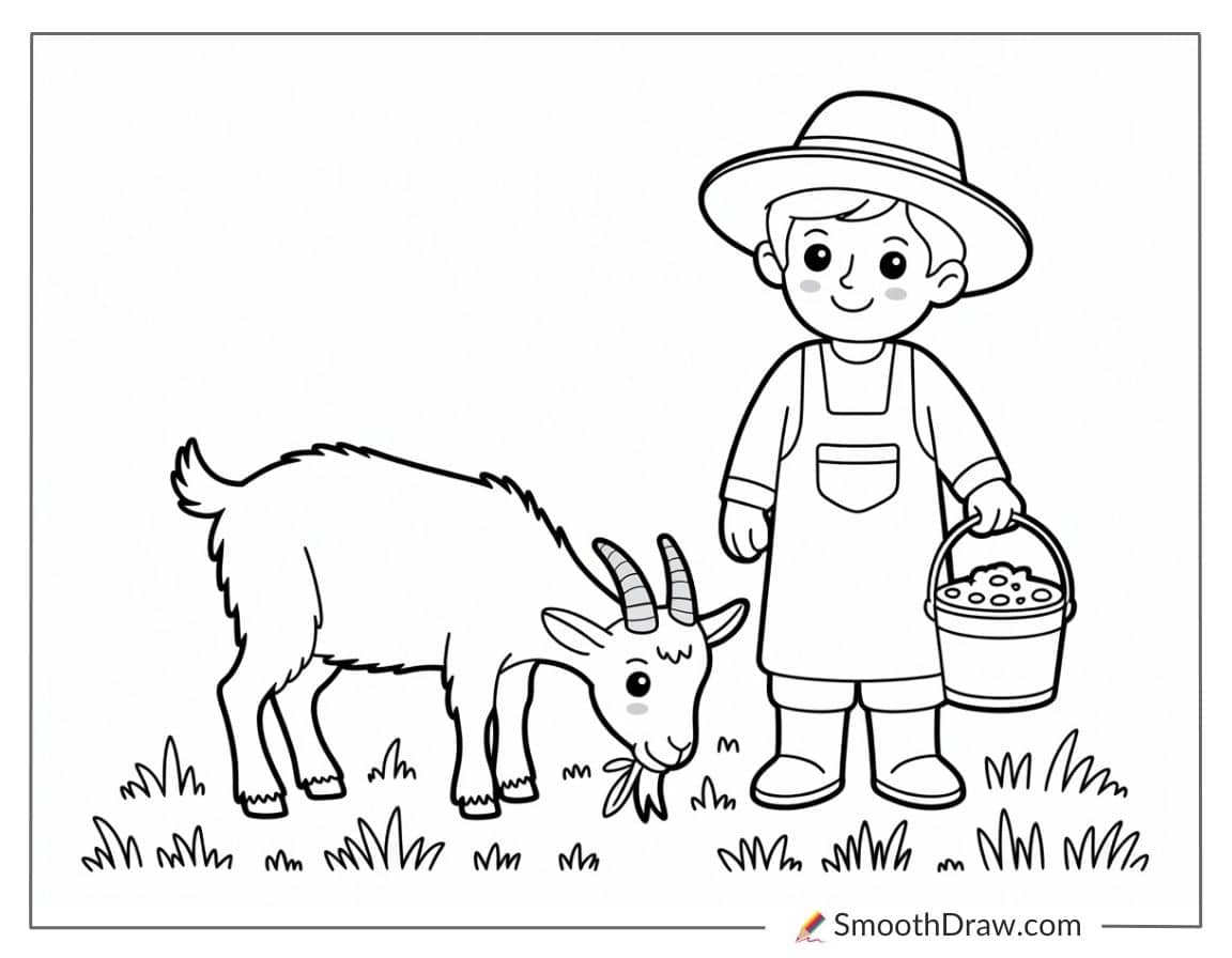 Farmer with goat coloring page