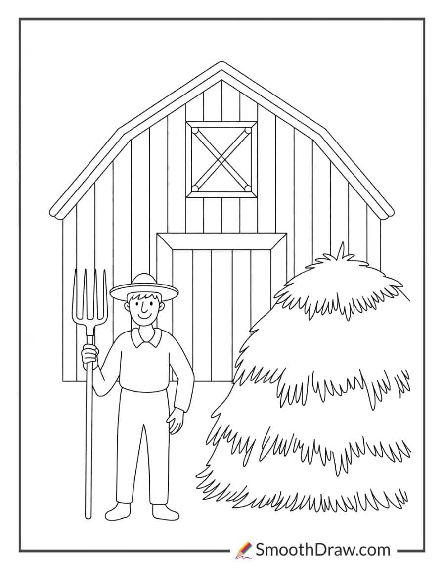 Farmer with pitchfork coloring sheet