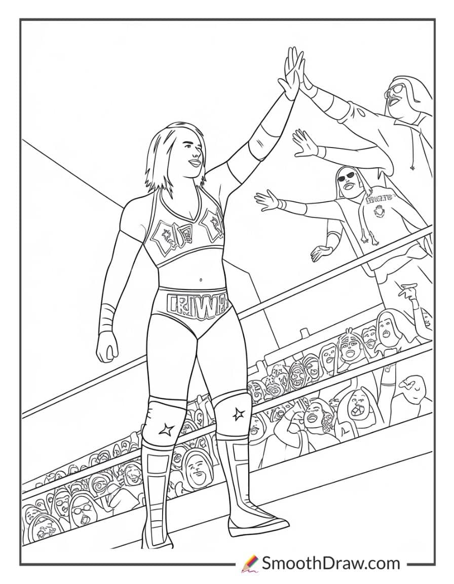 Female WWE superstar celebrating with fans