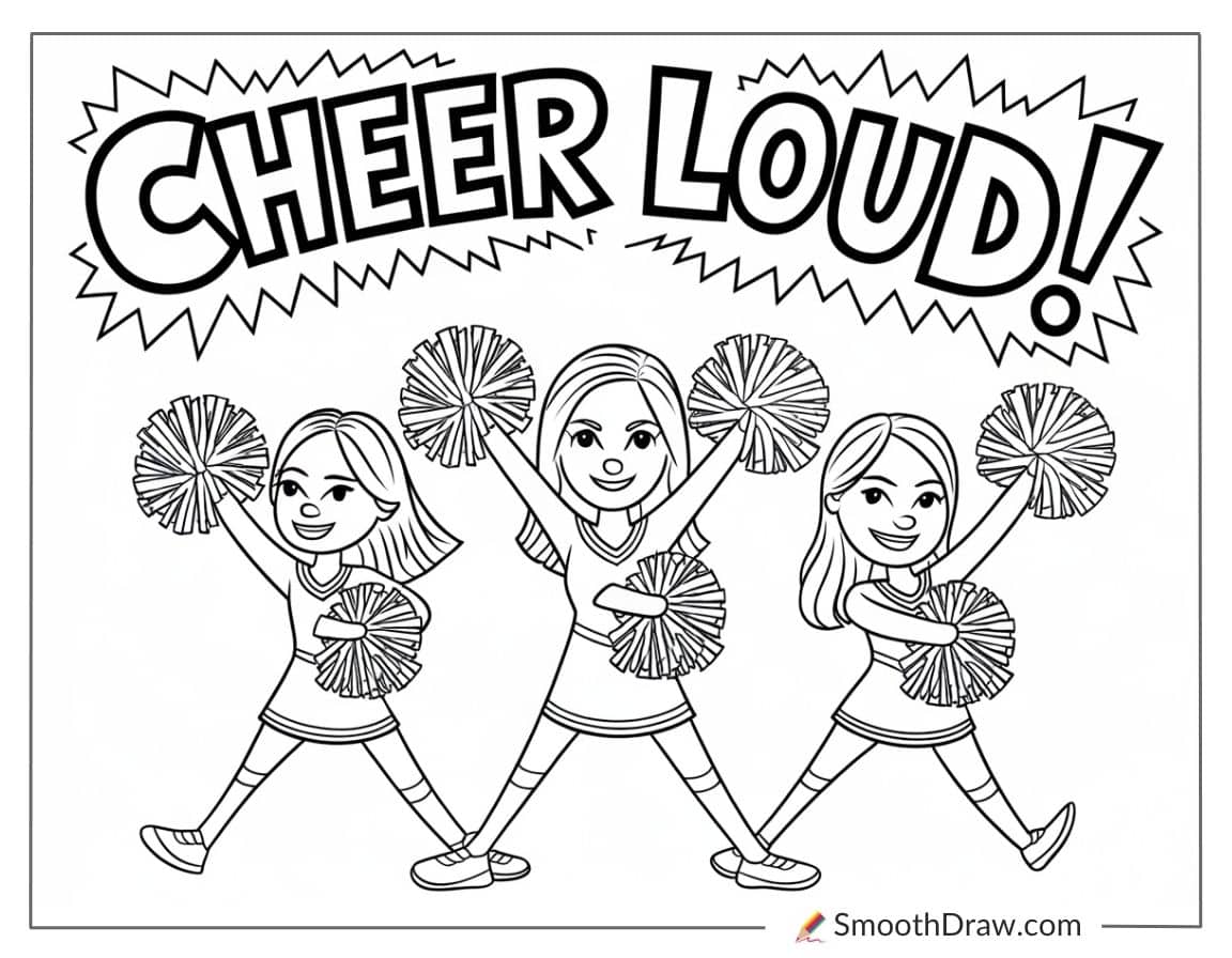 Football cheerleaders coloring page