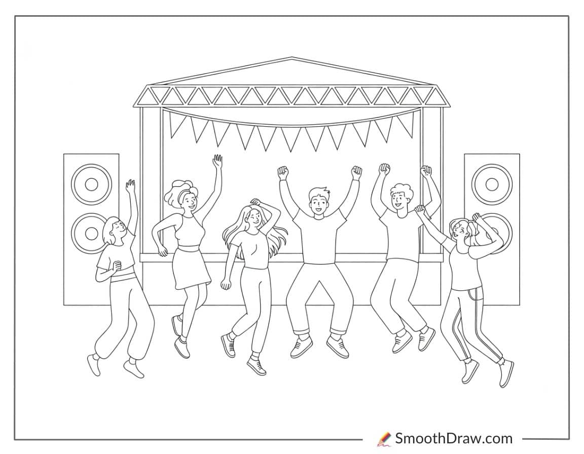 Friends Dancing At Music Festival