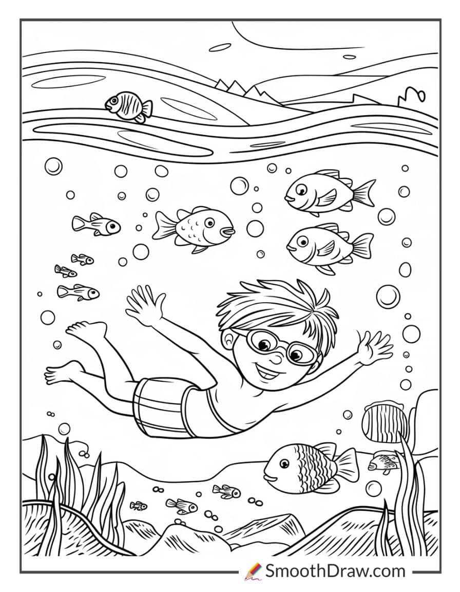 Fun underwater swimming scene
