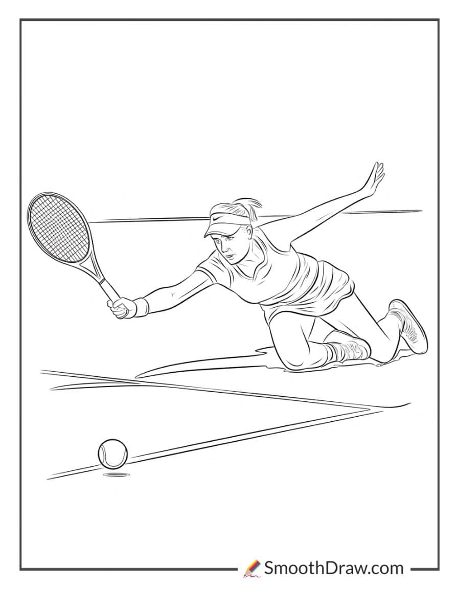 Funny tennis player missing a shot coloring sheet