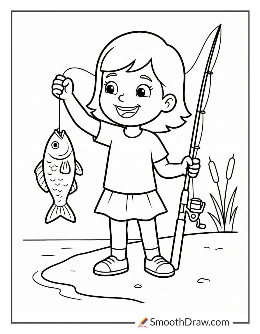 Girl Proudly Holding Caught Fish