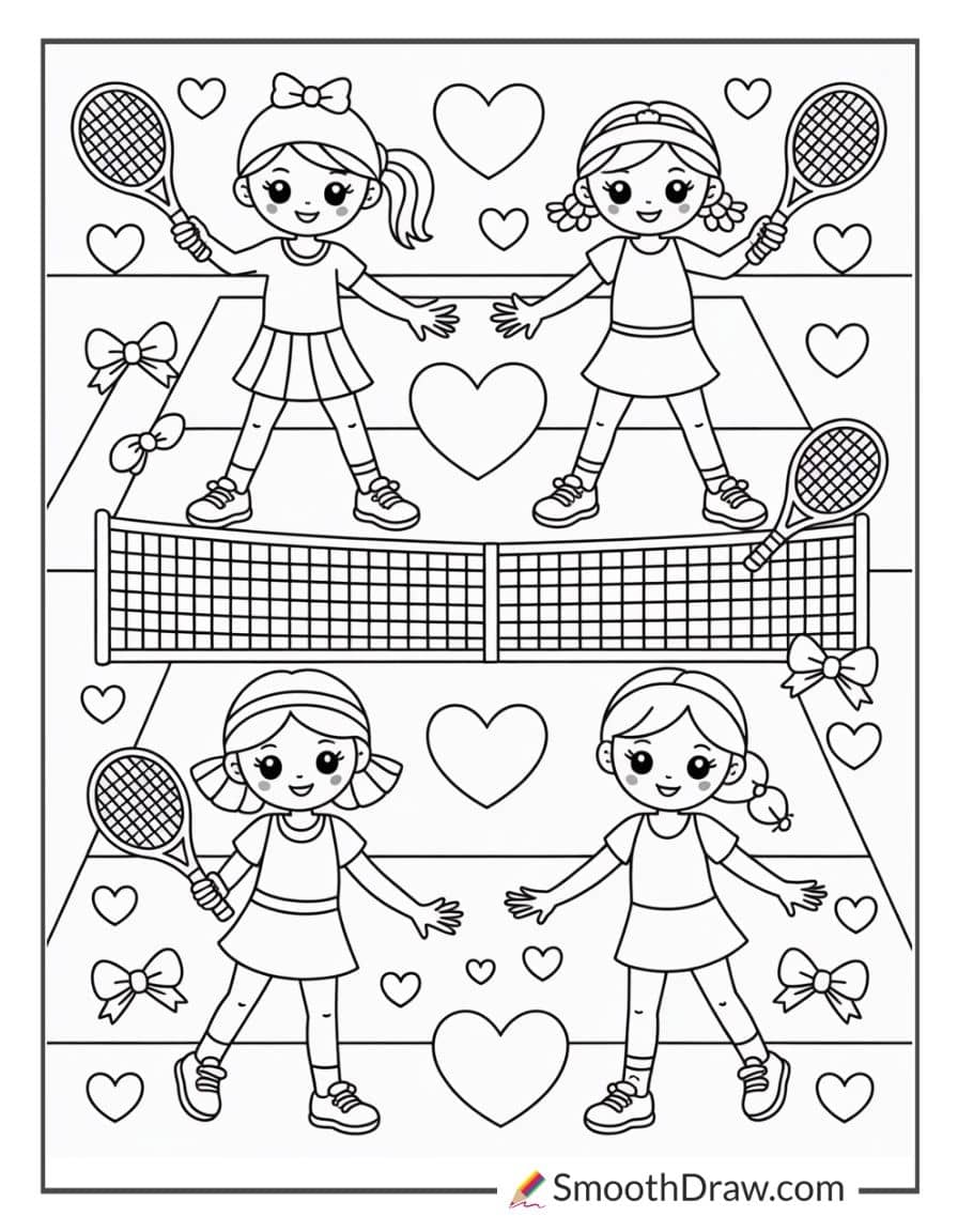 Girls playing tennis in pastel outfits