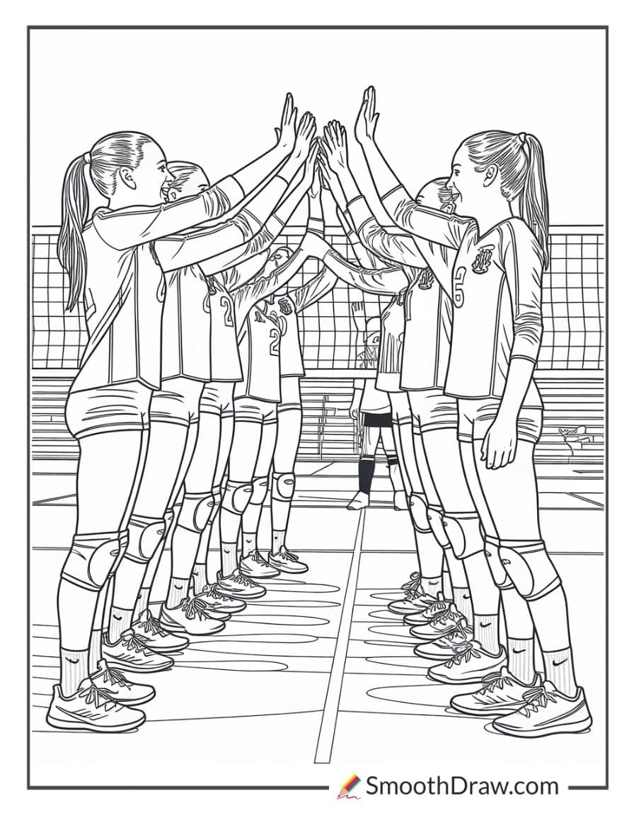 Girls volleyball team celebrating