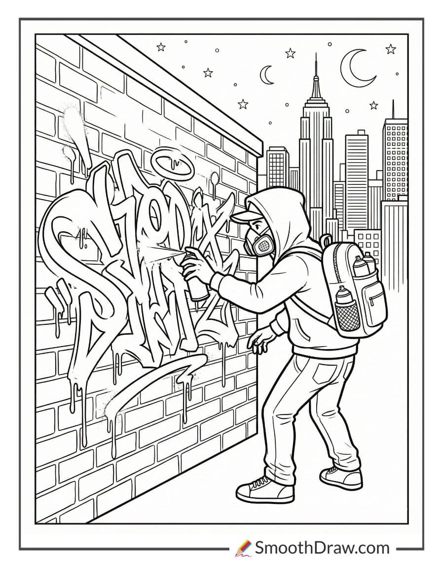 Graffiti artist spraying at night