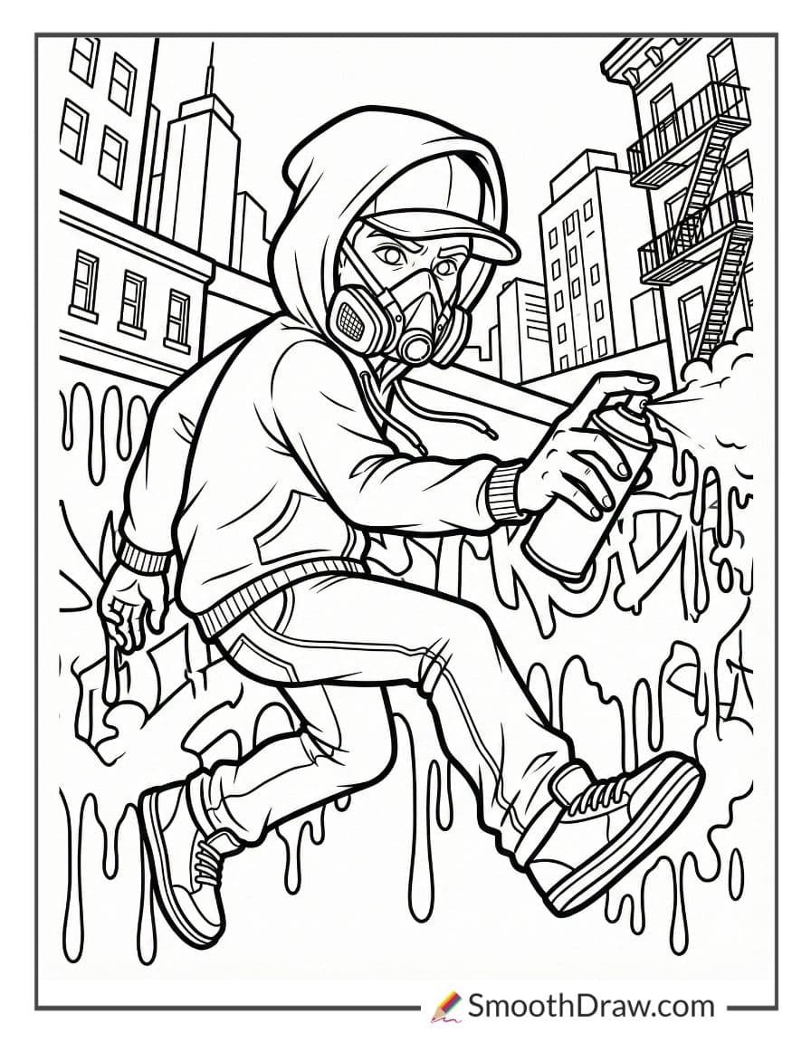 Graffiti artist with mask and hoodie