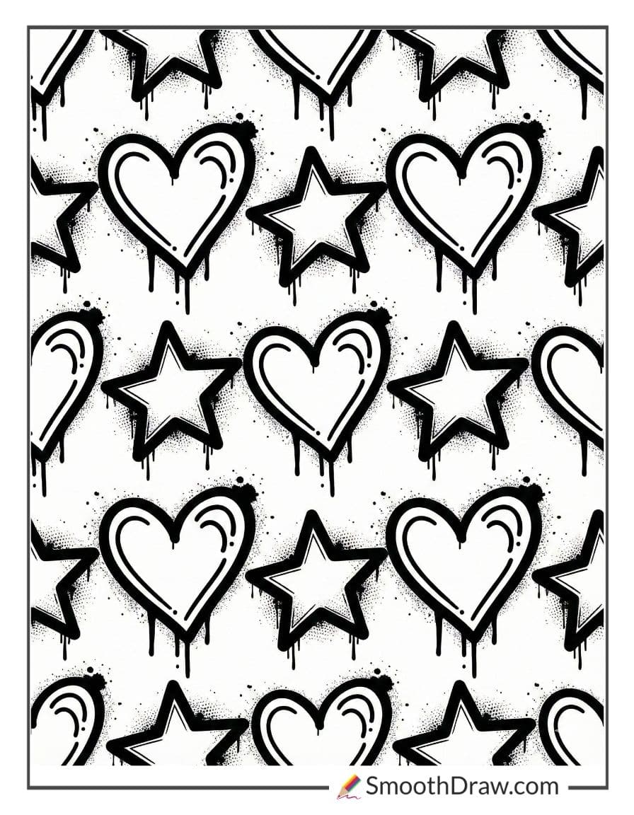 Graffiti hearts and stars pattern