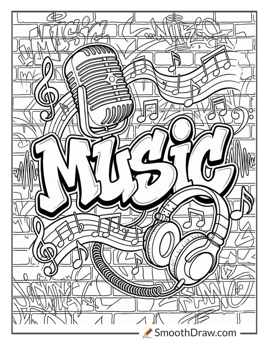 Graffiti mural with music theme