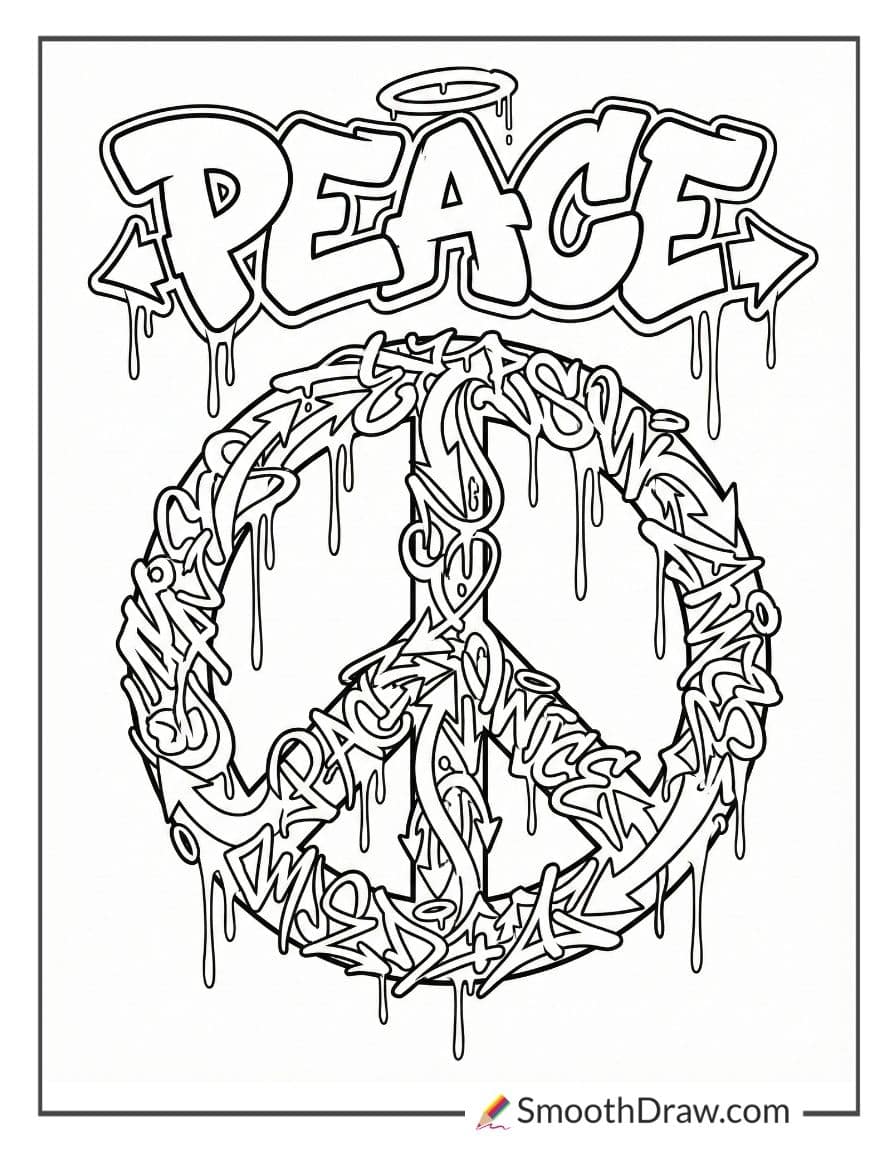 Graffiti peace sign coloring page