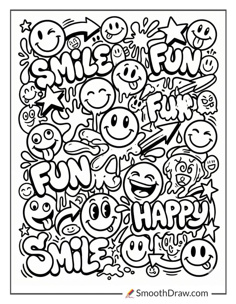 Graffiti smiley faces and tags