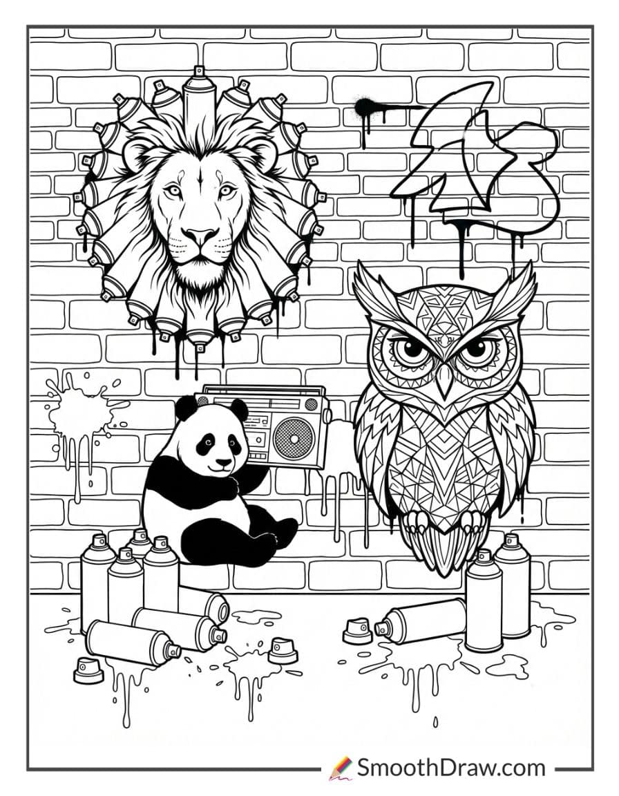 Graffiti wall with animal art