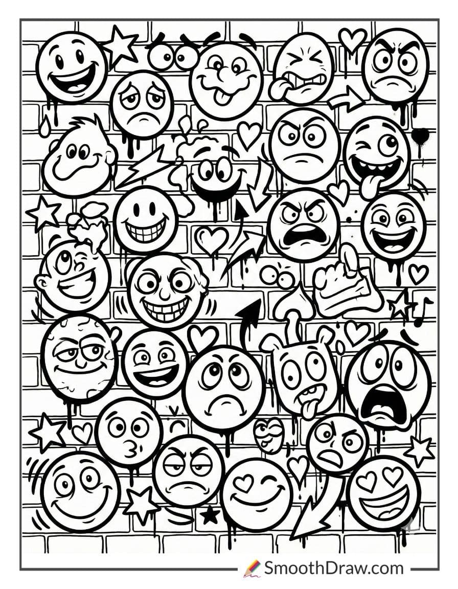 Graffiti wall with cartoon faces