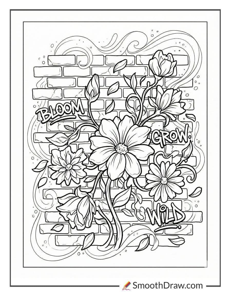 Graffiti wall with flowers coloring page
