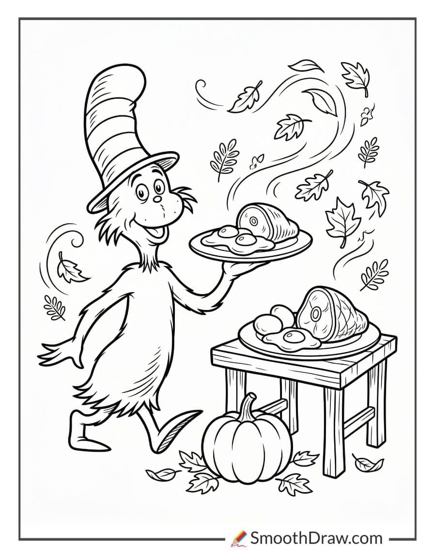 Green Eggs And Ham In Fall Coloring Sheet