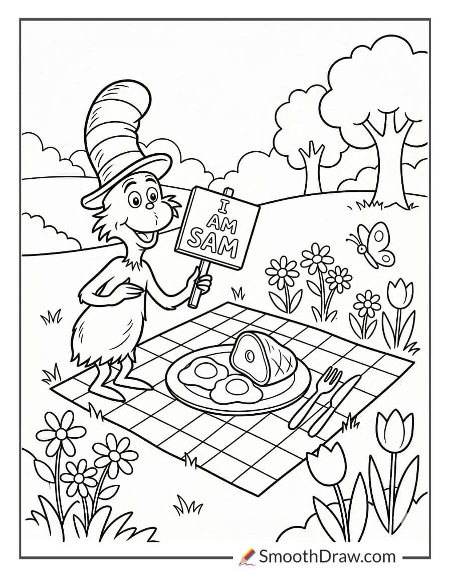 Green Eggs And Ham In Spring Coloring Page