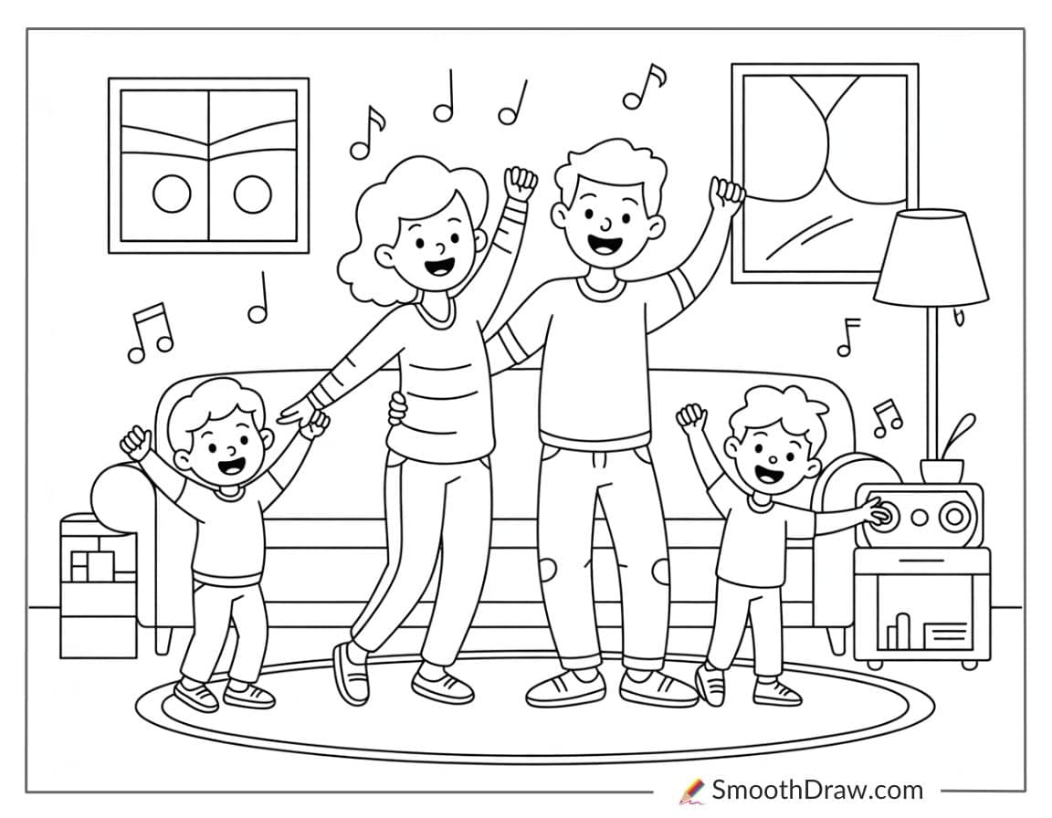 Happy Family Dancing In Living Room