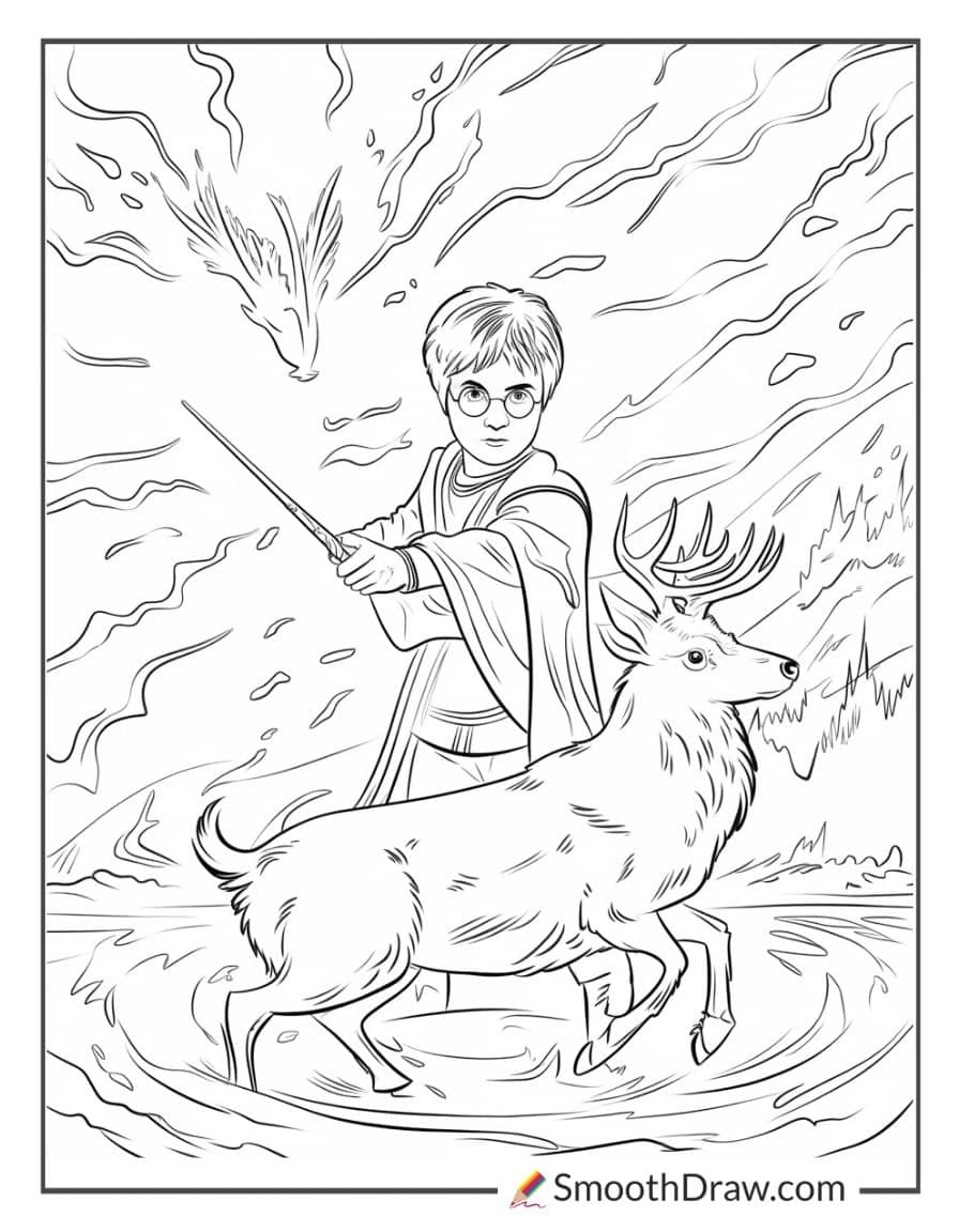 Harry Potter casting a Patronus