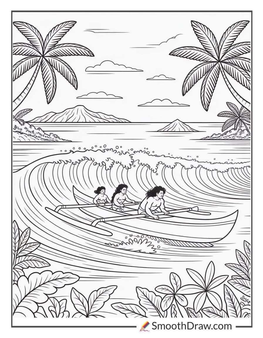 Hawaiian canoe on the waves