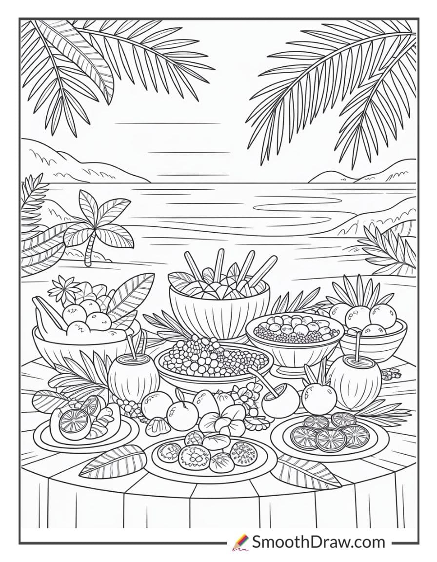 Hawaiian luau feast table