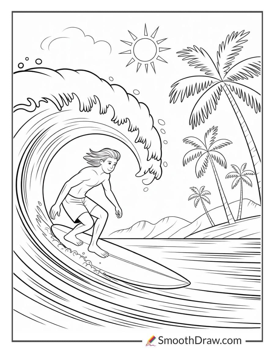 Hawaiian surfing coloring page